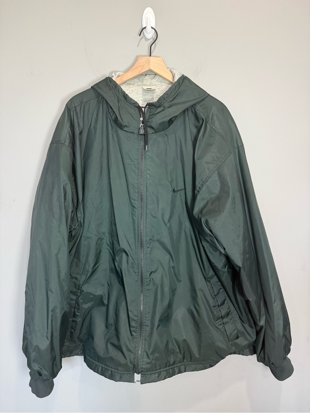 Vintage Nike Hooded Windbreaker Jacket Green Spell Out Back Logo XXL